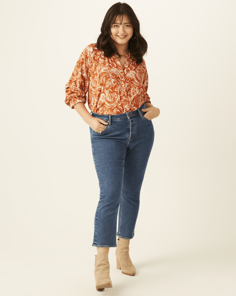 Plus size model wearing Cordelia Slim Straight-Leg Jeans by Vigoss | Dia&Co | dia_product_style_image_id:171208